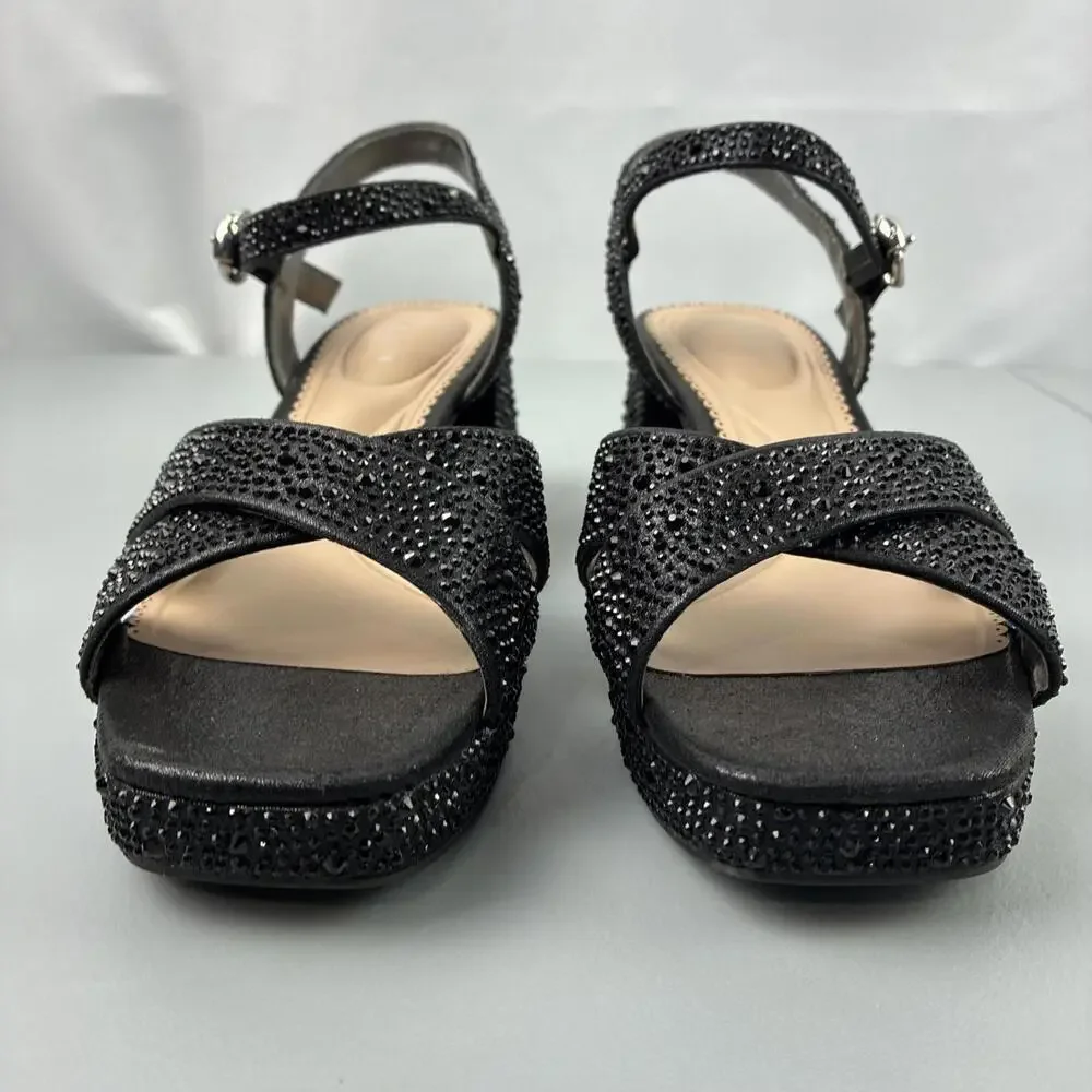 Kelly & Katie Liliena Platform Sandals Black with Rhinestones Sz 7.5W - Picture 3 of 8